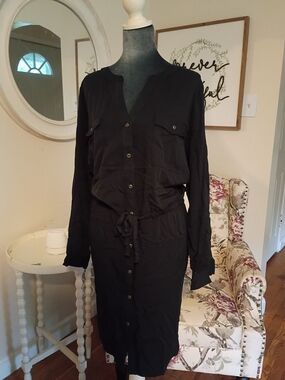Nwt Old Navy Sz. 2x Black Long-Sleeve Button-Front Shirt Dress Women's Plus